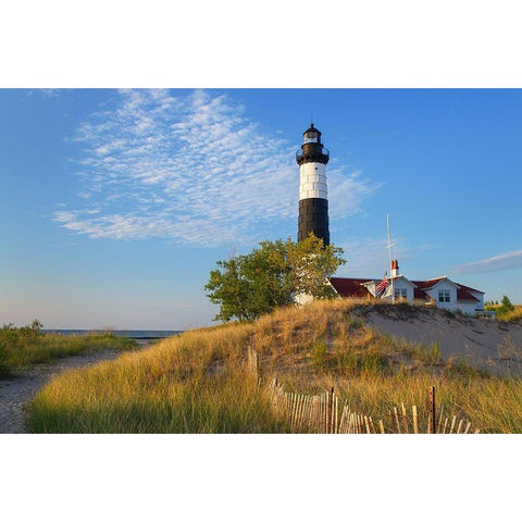 Big Sable Point Lighthouse on the eastern shore of Lake-Michigan Ludington State Park-Michigan Gold Ornate Wood Framed Art Print with Double Matting by Majchrowicz, Alan