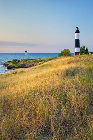 Big Sable Point Lighthouse on the eastern shore of Lake-Michigan Ludington State Park-Michigan White Modern Wood Framed Art Print with Double Matting by Majchrowicz, Alan