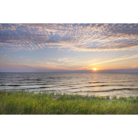 Lake-Michigan sunset Ludington State Park-Michigan White Modern Wood Framed Art Print by Majchrowicz, Alan