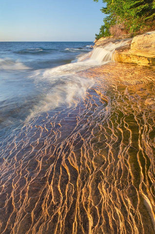Elliot Falls flowing over layers of Au Train Formation sandstone at Miners Beach Black Ornate Wood Framed Art Print with Double Matting by Majchrowicz, Alan