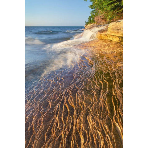 Elliot Falls flowing over layers of Au Train Formation sandstone at Miners Beach Black Modern Wood Framed Art Print by Majchrowicz, Alan