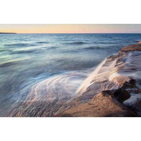 Elliot Falls flowing over layers of Au Train Formation sandstone at Miners Beach  Black Modern Wood Framed Art Print by Majchrowicz, Alan