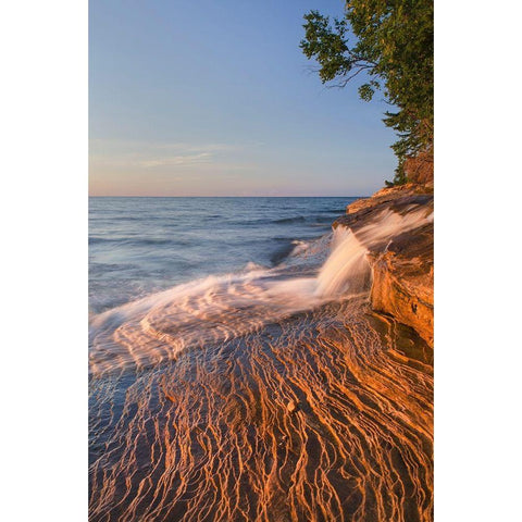 Elliot Falls flowing over layers of Au Train Formation sandstone at Miners Beach  Black Modern Wood Framed Art Print by Majchrowicz, Alan