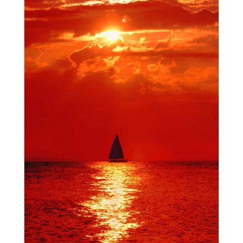 Michigan, Mackinaw, Lake Huron Sailboat at dawn Gold Ornate Wood Framed Art Print with Double Matting by Kelley, David