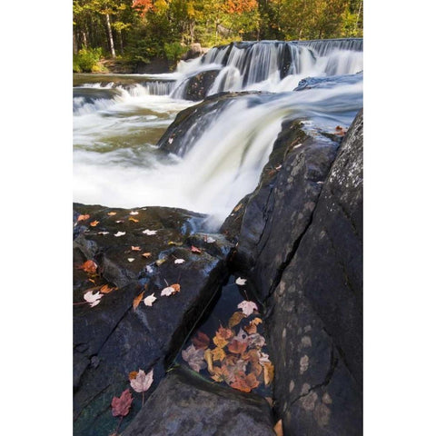 Michigan, Upper Peninsula View of Bond Falls Black Modern Wood Framed Art Print by Rotenberg, Nancy
