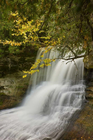 MI, Hiawatha NF Laughing Whitefish Falls in fall Black Ornate Wood Framed Art Print with Double Matting by Grall, Don