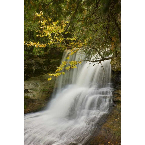 MI, Hiawatha NF Laughing Whitefish Falls in fall Black Modern Wood Framed Art Print by Grall, Don