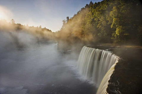 Michigan Autumn sunrise on Tahquamenon Falls White Modern Wood Framed Art Print with Double Matting by Grall, Don