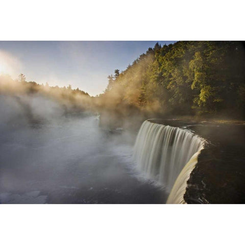Michigan Autumn sunrise on Tahquamenon Falls White Modern Wood Framed Art Print by Grall, Don