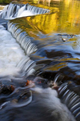 Michigan Bond Falls with fall reflections White Modern Wood Framed Art Print with Double Matting by Rotenberg, Nancy