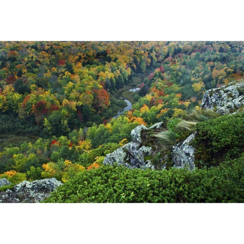 USA, Michigan River in autumn landscape Black Modern Wood Framed Art Print with Double Matting by Rotenberg, Nancy