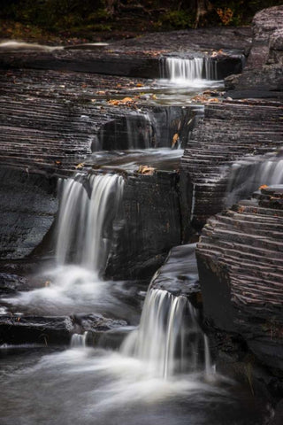Michigan Waterfalls in the Presque Isle River White Modern Wood Framed Art Print with Double Matting by Grall, Don