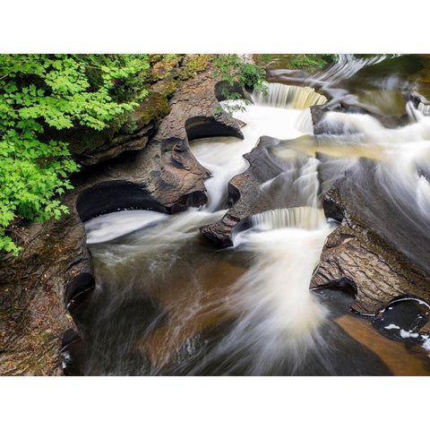 US-Michigan-Upper Peninsula Presque Isle River Falls Black Modern Wood Framed Art Print by Eggers, Julie