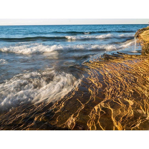 Michigan-Upper Peninsula Waterfall and sandstone rock-Pictured Rocks National Lakeshore-Michigan Gold Ornate Wood Framed Art Print with Double Matting by Eggers, Julie