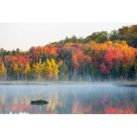 Council Lake in fall color-Alger County-Michigan Black Modern Wood Framed Art Print with Double Matting by Day, Richard and Susan