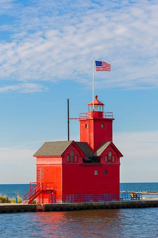 Holland Lighthouse (Big Red) on Lake Michigan-Holland-Michigan Black Ornate Wood Framed Art Print with Double Matting by Day, Richard and Susan
