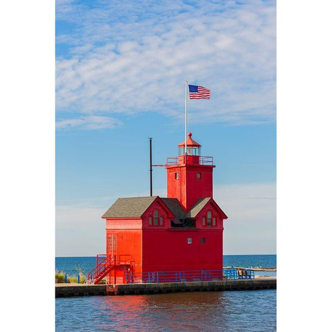 Holland Lighthouse (Big Red) on Lake Michigan-Holland-Michigan Gold Ornate Wood Framed Art Print with Double Matting by Day, Richard and Susan