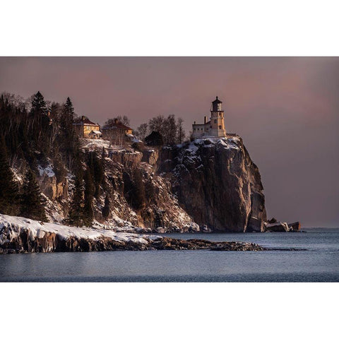 Minnesota-Split Rock Lighthouse State Park Split Rock Lighthouse on shore of Lake Superior White Modern Wood Framed Art Print by Jaynes Gallery