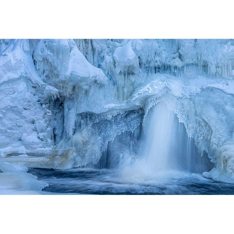 Minnesota-Lake Superior Partially frozen waterfall and pool  Black Modern Wood Framed Art Print by Jaynes Gallery