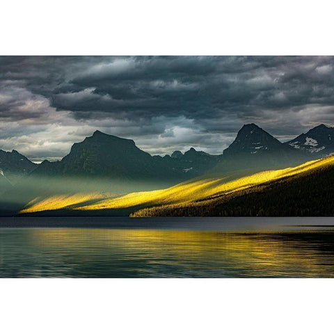 Lake McDonald at sunset in summer-Glacier National Park-Montana Gold Ornate Wood Framed Art Print with Double Matting by Jones, Adam