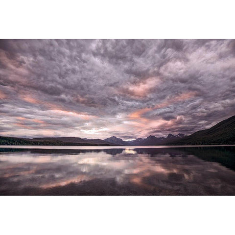 Lake McDonald at sunset in summer-Glacier National Park-Montana Black Modern Wood Framed Art Print with Double Matting by Jones, Adam