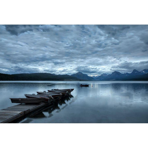 Dock and Lake McDonald-Glacier National Park-Montana Black Modern Wood Framed Art Print by Jones, Adam