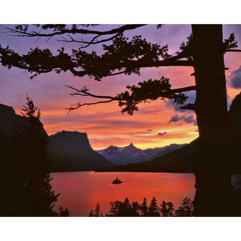 MT, Glacier NP Landscape of St Mary Lake, sunset Black Modern Wood Framed Art Print by Terrill, Steve