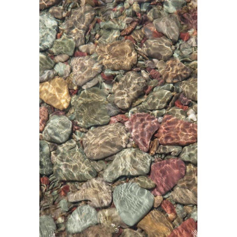 MT, Glacier NP Stones line shore on St Mary Lake Black Modern Wood Framed Art Print with Double Matting by Grall, Don
