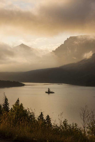 MT, Glacier NP Sunrise over St Mary Lake White Modern Wood Framed Art Print with Double Matting by Grall, Don