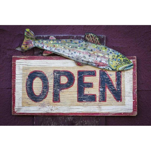 Montana, Virginia City Open sign on store front Black Modern Wood Framed Art Print with Double Matting by Paulson, Don