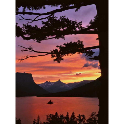 MT, Glacier NP St Mary Lake and Wild Goose Isl Black Modern Wood Framed Art Print by Terrill, Steve