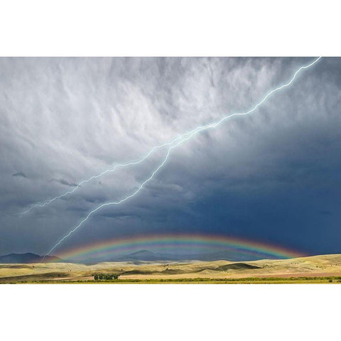 Montana-Galen Storm clouds with lightning and rainbow Black Modern Wood Framed Art Print by Jaynes Gallery