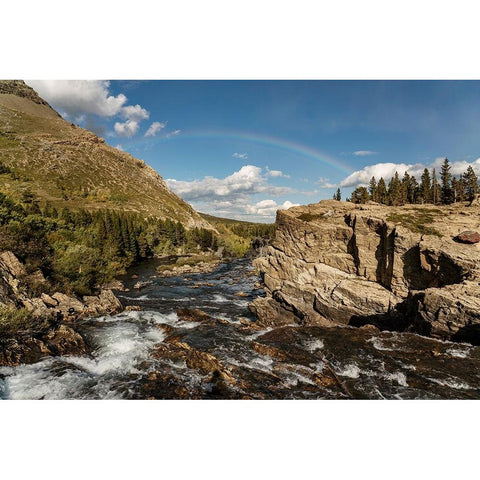 USA-Montana-Glacier National Park Rainbow above Swiftcurrent Falls White Modern Wood Framed Art Print by Jaynes Gallery