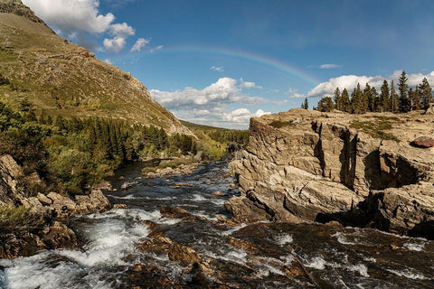 USA-Montana-Glacier National Park Rainbow above Swiftcurrent Falls Black Ornate Wood Framed Art Print with Double Matting by Jaynes Gallery