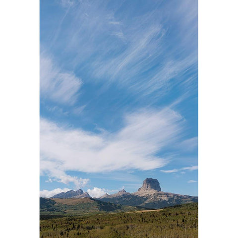 USA-Montana-Glacier National Park Cirrus clouds above Chief Mountain Black Modern Wood Framed Art Print by Jaynes Gallery