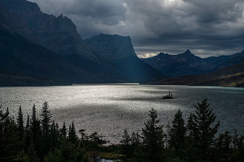 USA-Montana-Glacier National Park Fall storm above St Mary Lake Black Ornate Wood Framed Art Print with Double Matting by Jaynes Gallery