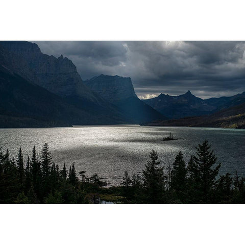 USA-Montana-Glacier National Park Fall storm above St Mary Lake Black Modern Wood Framed Art Print by Jaynes Gallery