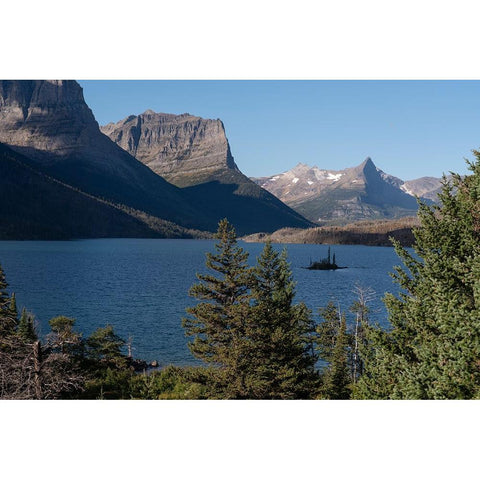 USA-Montana-Glacier National Park Landscape with St Mary Lake and mountains Black Modern Wood Framed Art Print by Jaynes Gallery