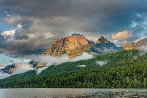 Stormy late afternoon light on Rainbow Peak at Bowman Lake in Glacier National Park-Montana-USA Black Ornate Wood Framed Art Print with Double Matting by Haney, Chuck