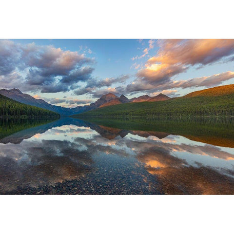 Late afternoon at Bowman Lake in Glacier National Park-Montana-USA Gold Ornate Wood Framed Art Print with Double Matting by Haney, Chuck