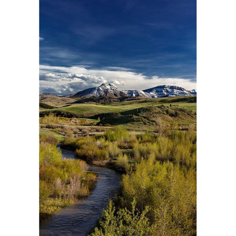 Elk Creek with fresh snow on Steamboat Mountain along the Rocky Mountain Front near Augusta-Montana Black Modern Wood Framed Art Print by Haney, Chuck