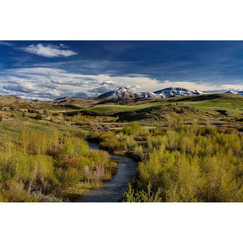 Elk Creek with fresh snow on Steamboat Mountain along the Rocky Mountain Front near Augusta-Montana Black Modern Wood Framed Art Print with Double Matting by Haney, Chuck