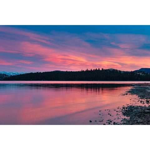 Fiery sunset clouds over Flathead Lake in Dayton-Montana-USA Black Modern Wood Framed Art Print by Haney, Chuck