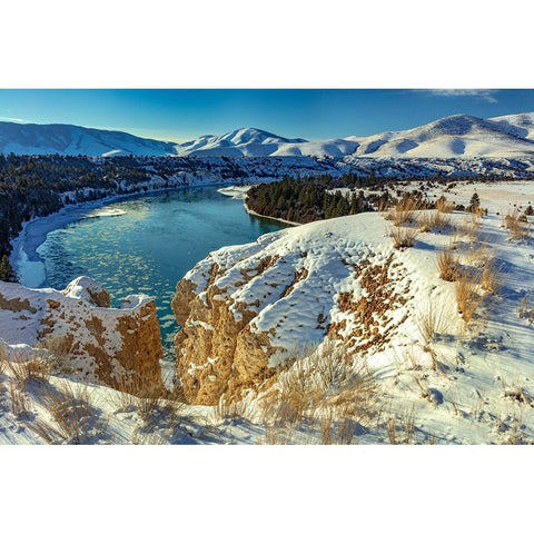 The Flathead River after a fresh snowfall in the Mission Valley-Montana-USA Black Modern Wood Framed Art Print with Double Matting by Haney, Chuck