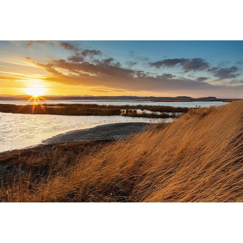 Sunset skies at Freezeout Lake Wildlife Management Area near Choteau-Montana-USA Gold Ornate Wood Framed Art Print with Double Matting by Haney, Chuck