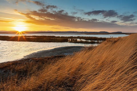 Sunset skies at Freezeout Lake Wildlife Management Area near Choteau-Montana-USA White Modern Wood Framed Art Print with Double Matting by Haney, Chuck