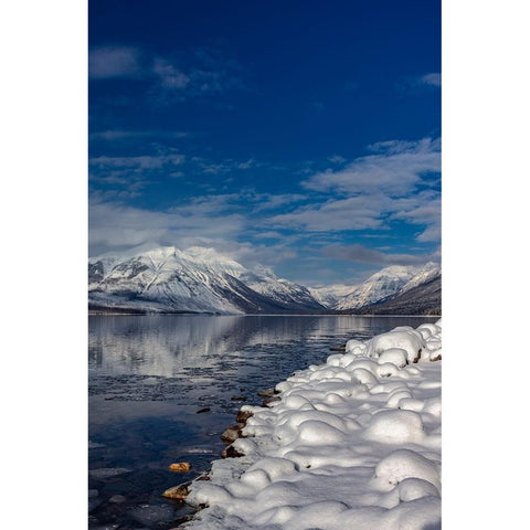 Mountains reflect in wintry Lake McDonald in Glacier National Park-Montana-USA Gold Ornate Wood Framed Art Print with Double Matting by Haney, Chuck