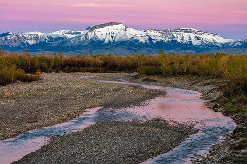 Dawn along the Teton River with Ear Mountain in background near Choteau-Montana-USA White Modern Wood Framed Art Print with Double Matting by Haney, Chuck