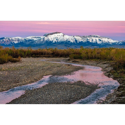 Dawn along the Teton River with Ear Mountain in background near Choteau-Montana-USA Black Modern Wood Framed Art Print by Haney, Chuck