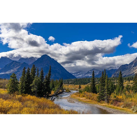 Autumn hues along the Belly River in Glacier National Park-Montana-USA Black Modern Wood Framed Art Print with Double Matting by Haney, Chuck